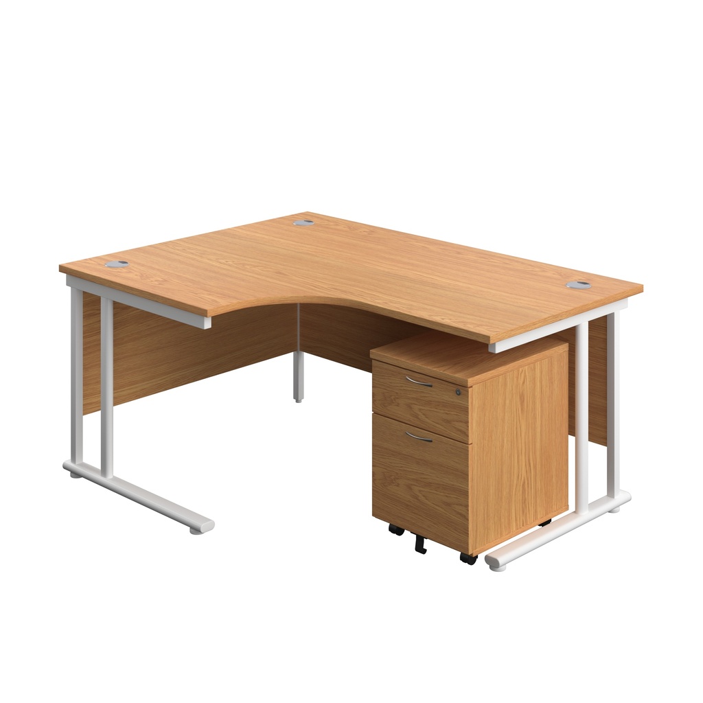 Twin Upright Left Hand Radial Desk + Mobile 2 Drawer Pedestal (FSC) | 1600X1200 | Nova Oak/White | 