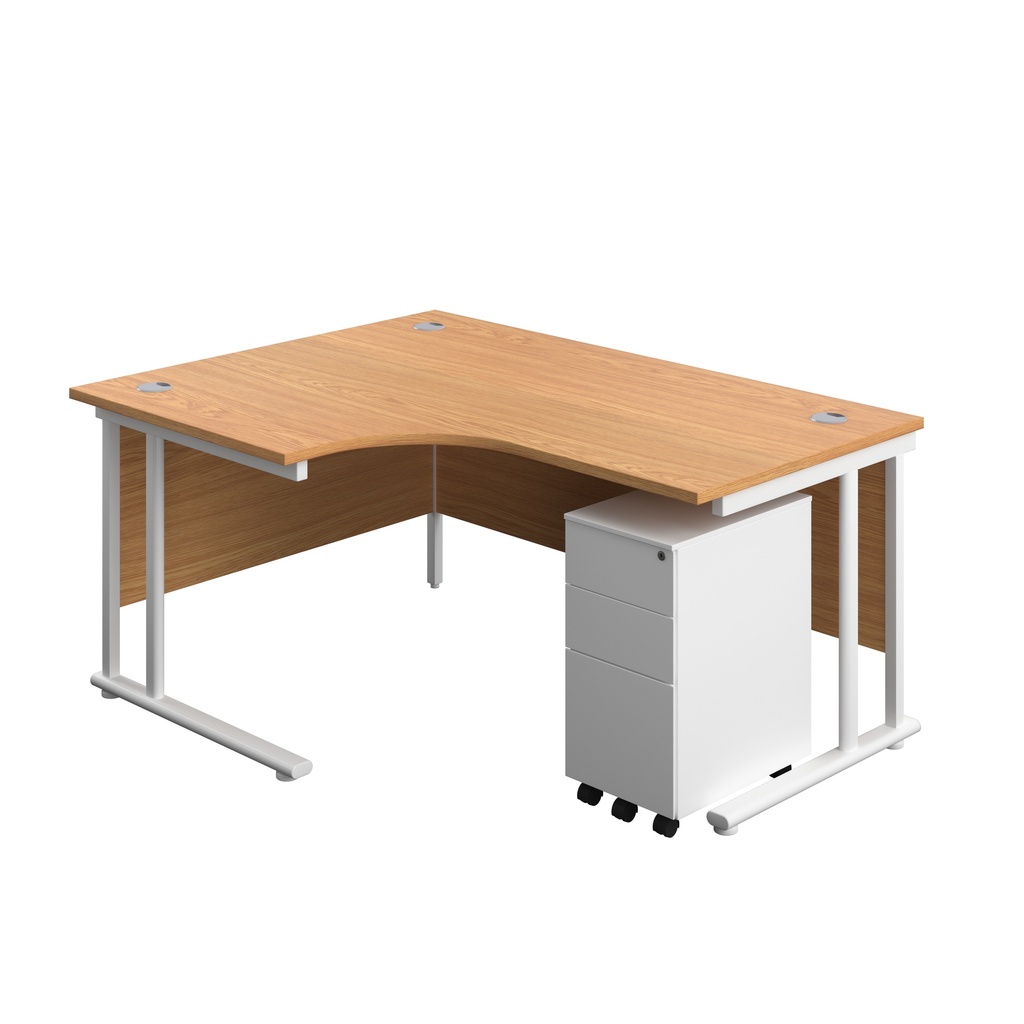 Twin Upright Left Hand Radial Desk + Slimline Steel Pedestal 3 Drawers (FSC) | 1600X1200 | Nova Oak/White | 