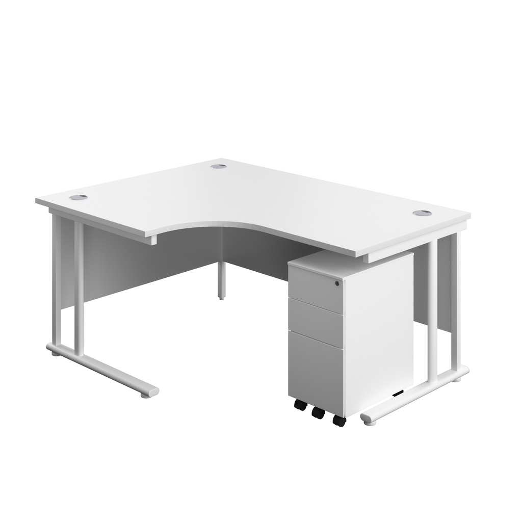 Twin Upright Left Hand Radial Desk + Slimline Steel Pedestal 3 Drawers (FSC) | 1600X1200 | White/White | 
