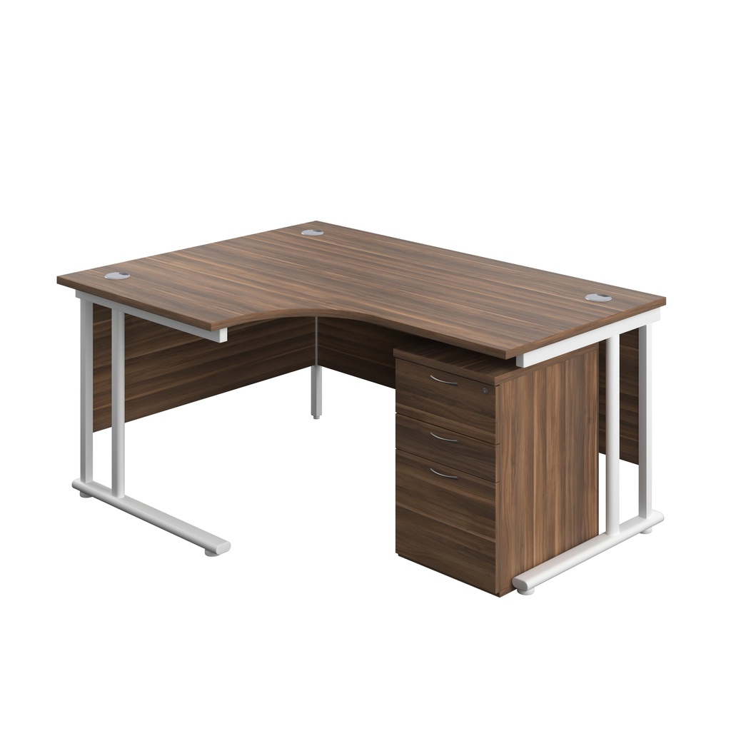 Twin Upright Left Hand Radial Desk + High Mobile Pedestal 3 Drawer (FSC) | 1600X1200 | Dark Walnut/White | 