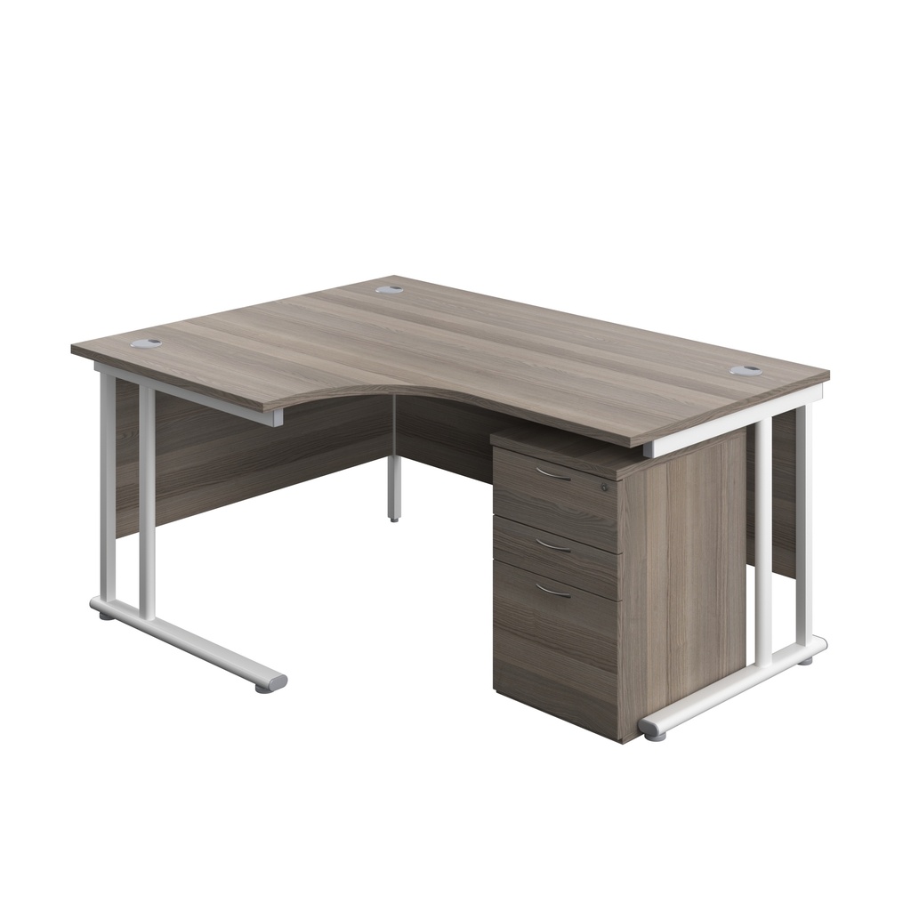 Twin Upright Left Hand Radial Desk + High Mobile Pedestal 3 Drawer (FSC) | 1600X1200 | Grey Oak/White | 