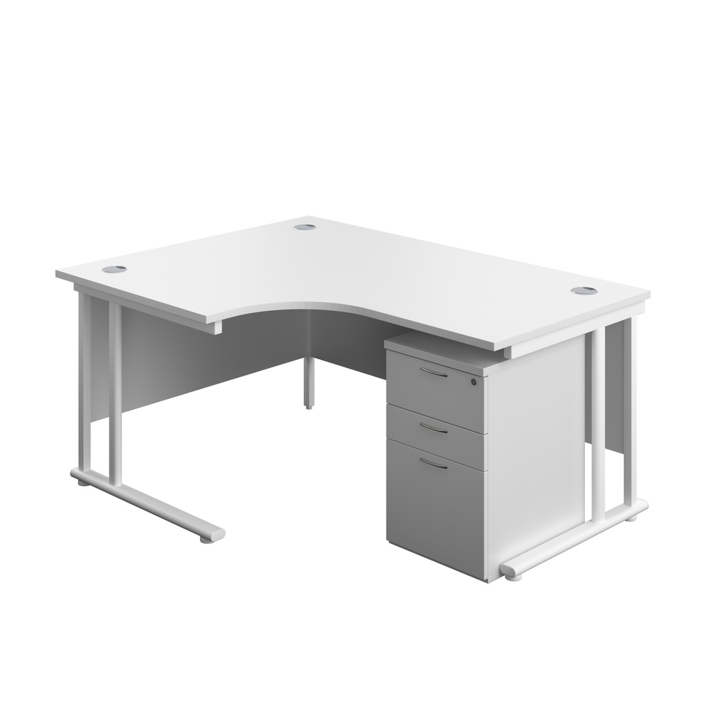 Twin Upright Left Hand Radial Desk + High Mobile Pedestal 3 Drawer (FSC) | 1600X1200 | White/White | 