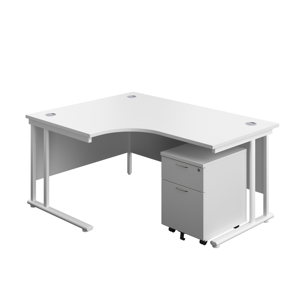 Twin Upright Left Hand Radial Desk + Mobile 2 Drawer Pedestal (FSC) | 1600X1200 | White/White | 