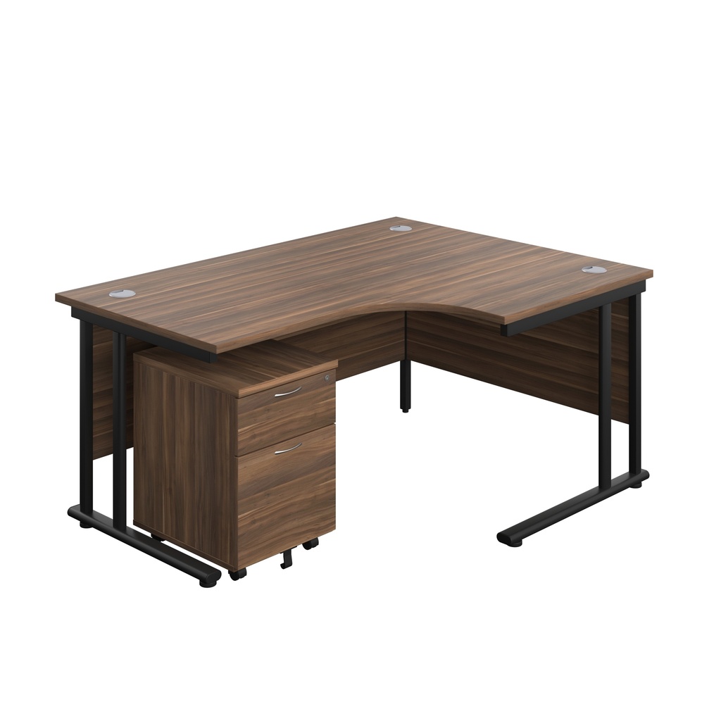 Twin Upright Right Hand Radial Desk + Mobile 2 Drawer Pedestal (FSC) | 1600X1200 | Dark Walnut/Black | 