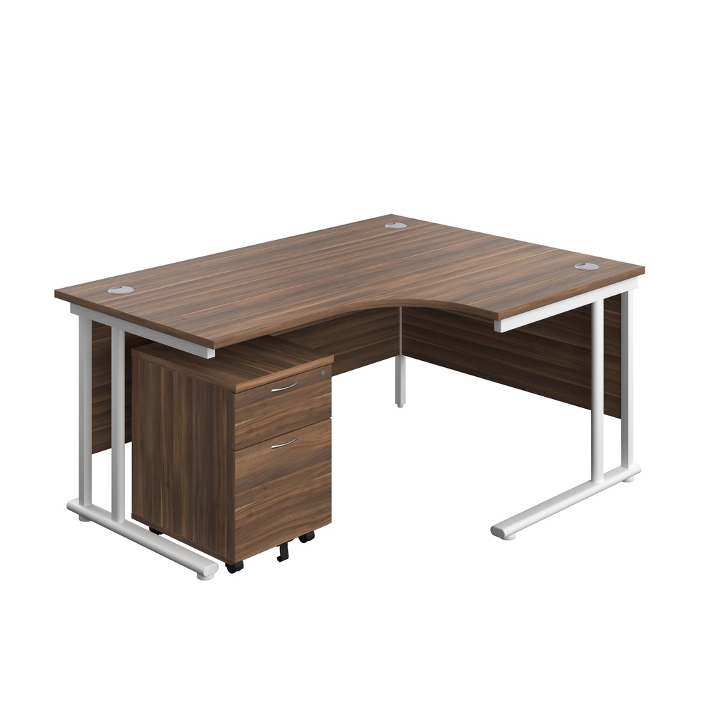Twin Upright Right Hand Radial Desk + Mobile 2 Drawer Pedestal (FSC) | 1600X1200 | Dark Walnut/White | 