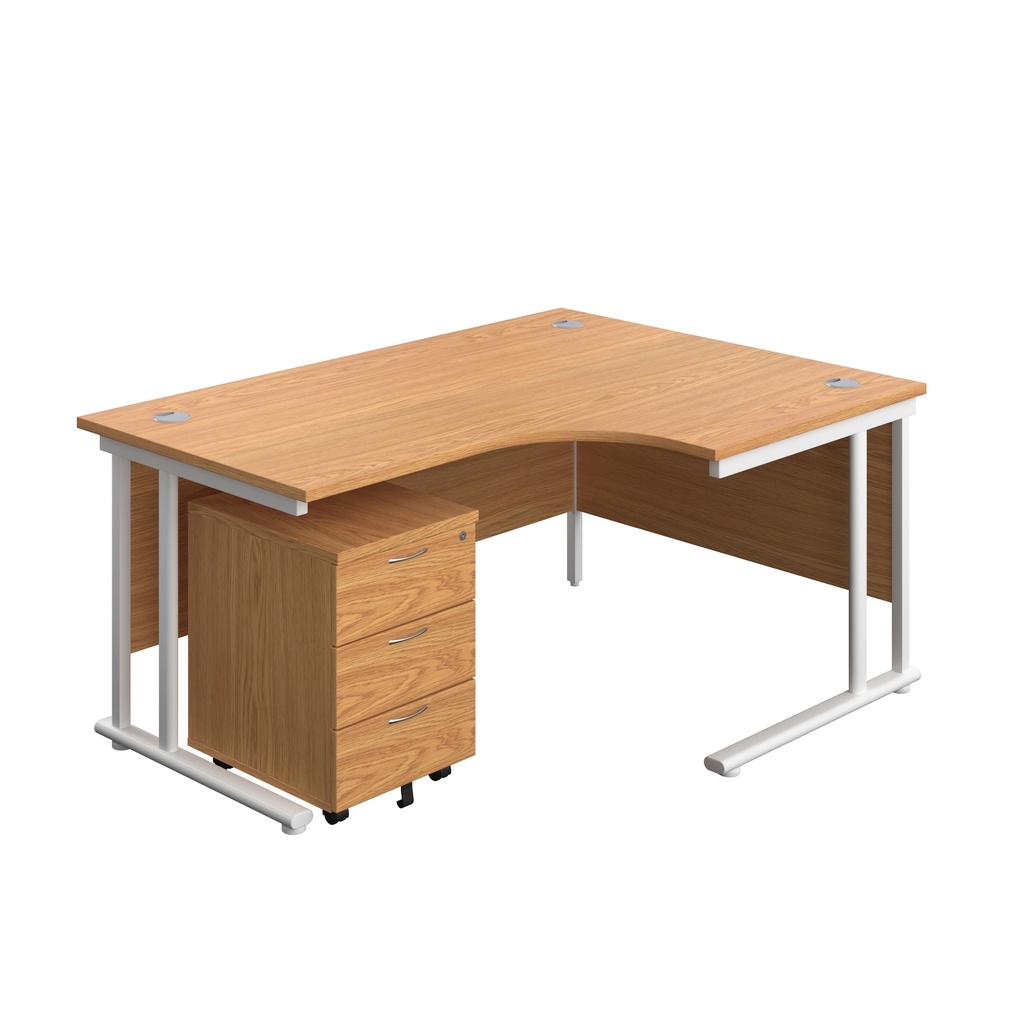 Twin Upright Right Hand Radial Desk + Mobile 3 Drawer Pedestal (FSC) | 1600X1200 | Nova Oak/White | 