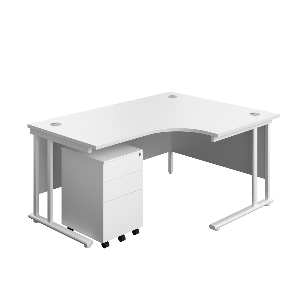 Twin Upright Right Hand Radial Desk + Under Desk Steel Pedestal 3 Drawers (FSC) | 1600X1200 | White/White | 