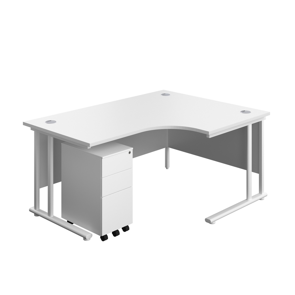 Twin Upright Right Hand Radial Desk + Slimline Steel Pedestal 3 Drawers (FSC) | 1600X1200 | White/White | 