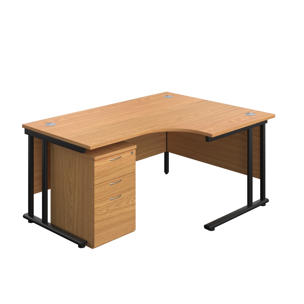 Twin Upright Right Hand Radial Desk + High Mobile Pedestal 3 Drawer (FSC) | 1600X1200 | Nova Oak/Black | 