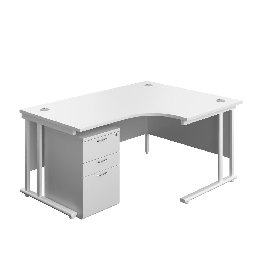 Twin Upright Right Hand Radial Desk + High Mobile Pedestal 3 Drawer (FSC) | 1600X1200 | White/White | 