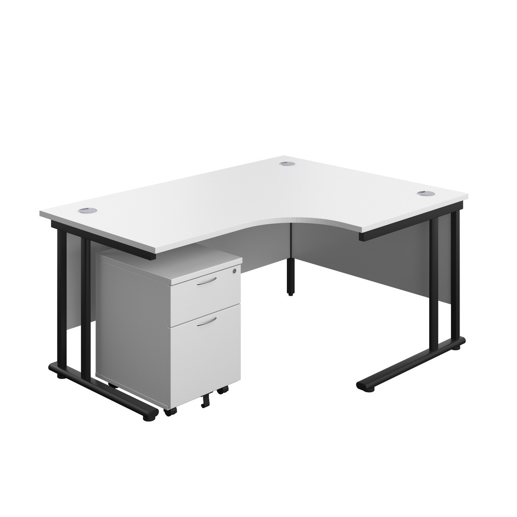 Twin Upright Right Hand Radial Desk + Mobile 2 Drawer Pedestal (FSC) | 1600X1200 | White/Black | 