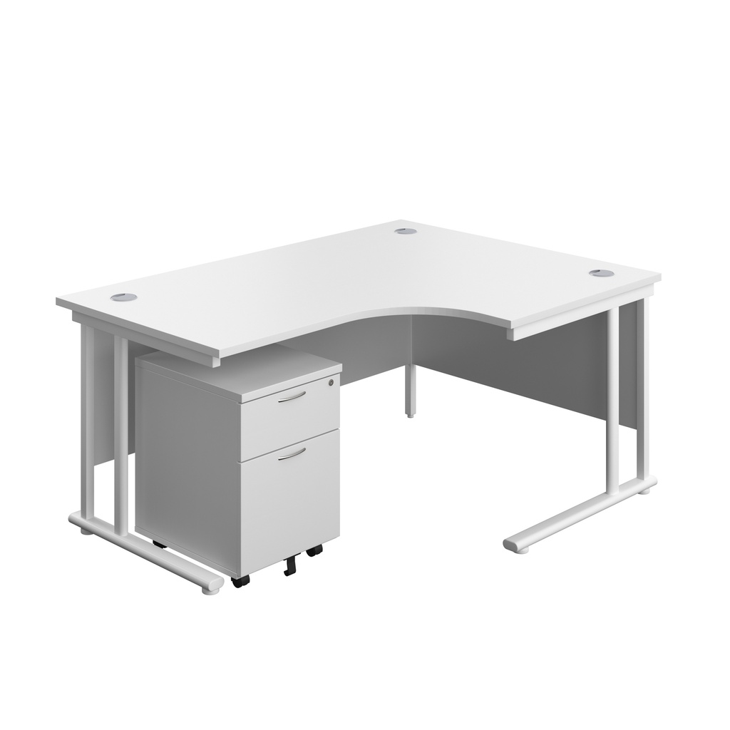 Twin Upright Right Hand Radial Desk + Mobile 2 Drawer Pedestal (FSC) | 1600X1200 | White/White | 