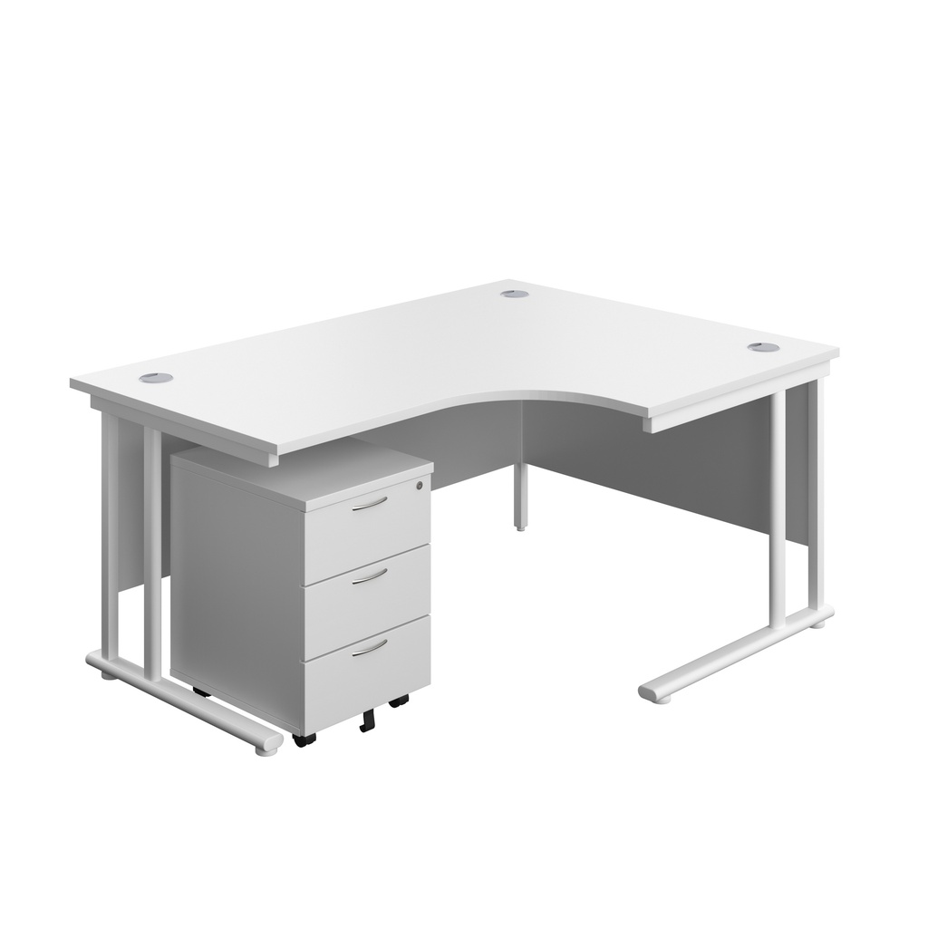 Twin Upright Right Hand Radial Desk + Mobile 3 Drawer Pedestal (FSC) | 1600X1200 | White/White | 