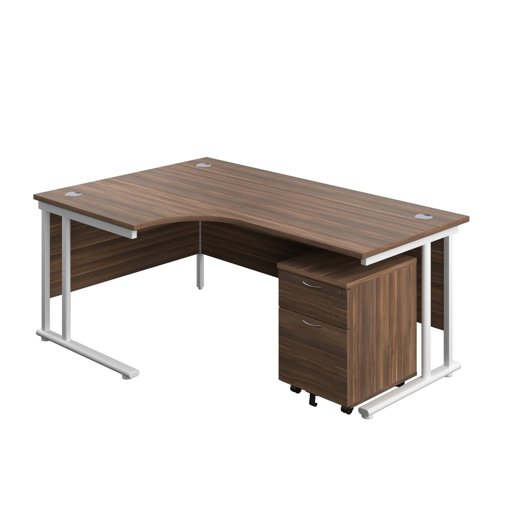 Twin Upright Left Hand Radial Desk + Mobile 2 Drawer Pedestal (FSC) | 1800X1200 | Dark Walnut/White | 