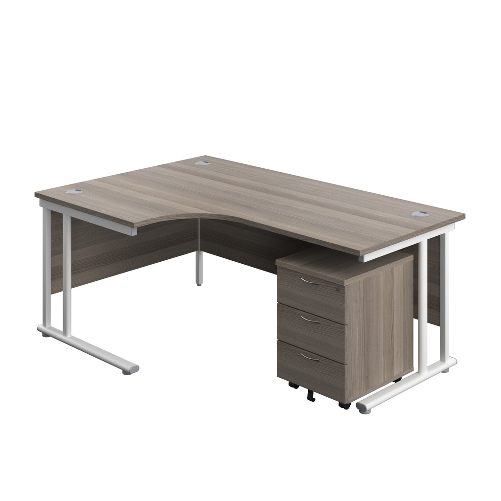 Twin Upright Left Hand Radial Desk + Mobile 3 Drawer Pedestal (FSC) | 1800X1200 | Grey Oak/White | 