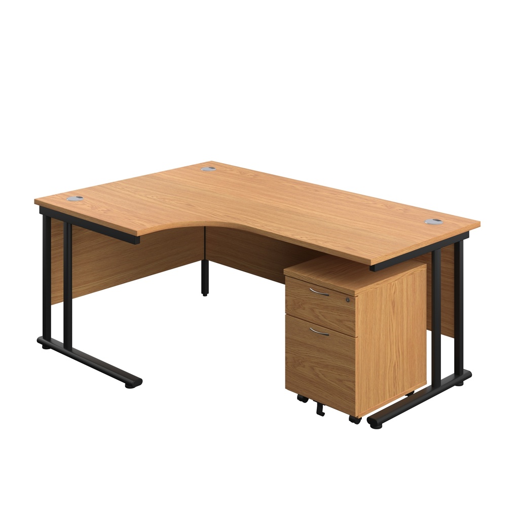 Twin Upright Left Hand Radial Desk + Mobile 2 Drawer Pedestal (FSC) | 1800X1200 | Nova Oak/Black | 