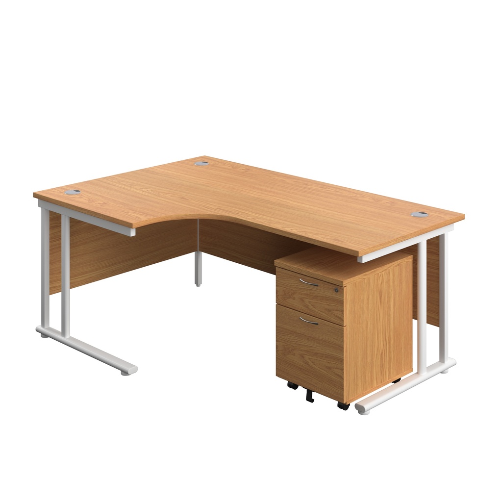 Twin Upright Left Hand Radial Desk + Mobile 2 Drawer Pedestal (FSC) | 1800X1200 | Nova Oak/White | 