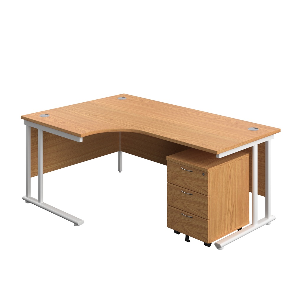 Twin Upright Left Hand Radial Desk + Mobile 3 Drawer Pedestal (FSC) | 1800X1200 | Nova Oak/White | 