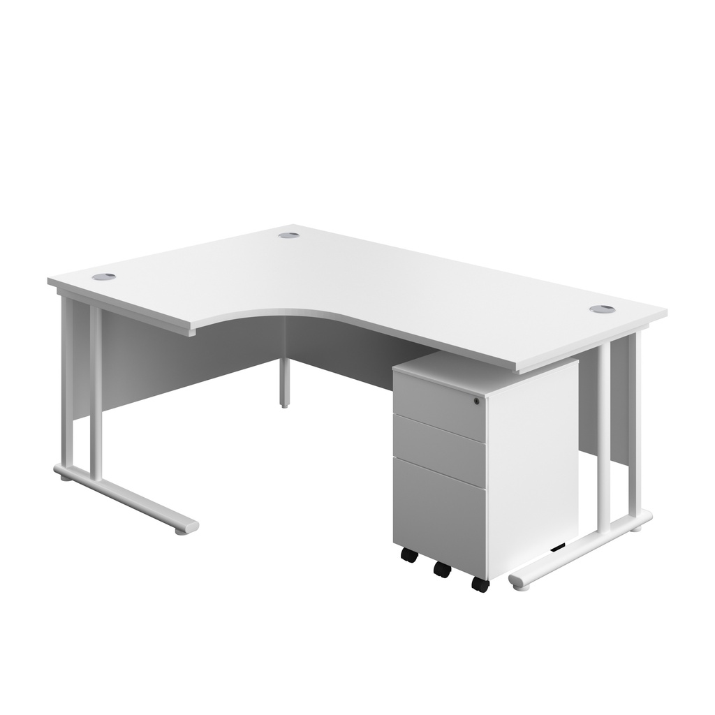 Twin Upright Left Hand Radial Desk + Under Desk Steel Pedestal 3 Drawers (FSC) | 1800X1200 | White/White | 