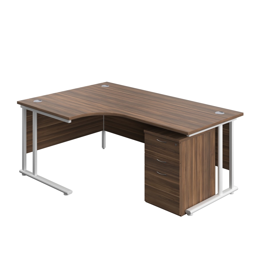 Twin Upright Left Hand Radial Desk + High Mobile Pedestal 3 Drawer (FSC) | 1800X1200 | Dark Walnut/White | 