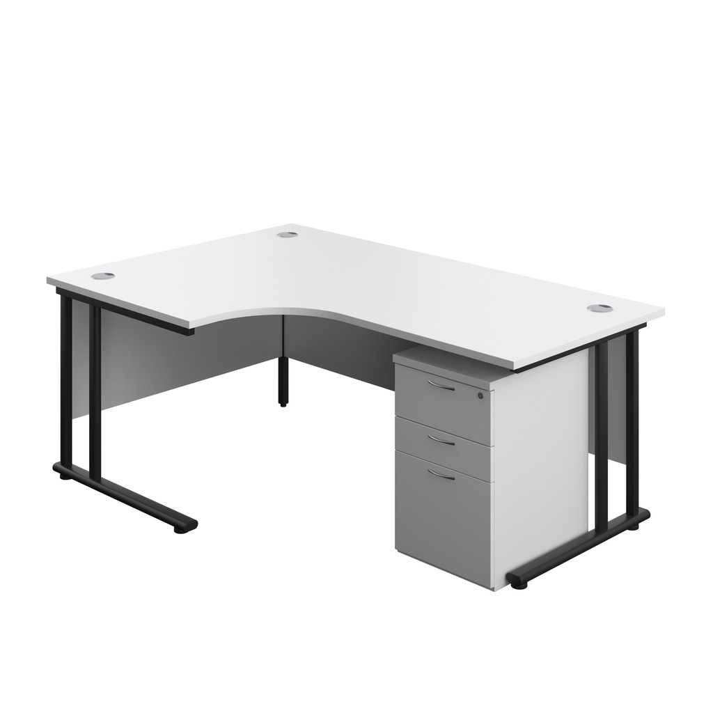 Twin Upright Left Hand Radial Desk + High Mobile Pedestal 3 Drawer (FSC) | 1800X1200 | White/Black | 