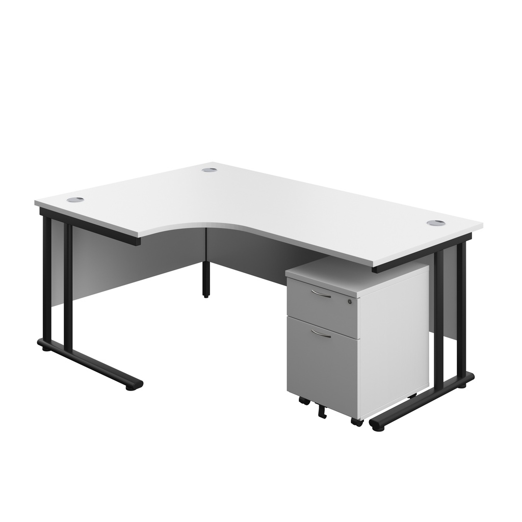 Twin Upright Left Hand Radial Desk + Mobile 2 Drawer Pedestal (FSC) | 1800X1200 | White/Black | 