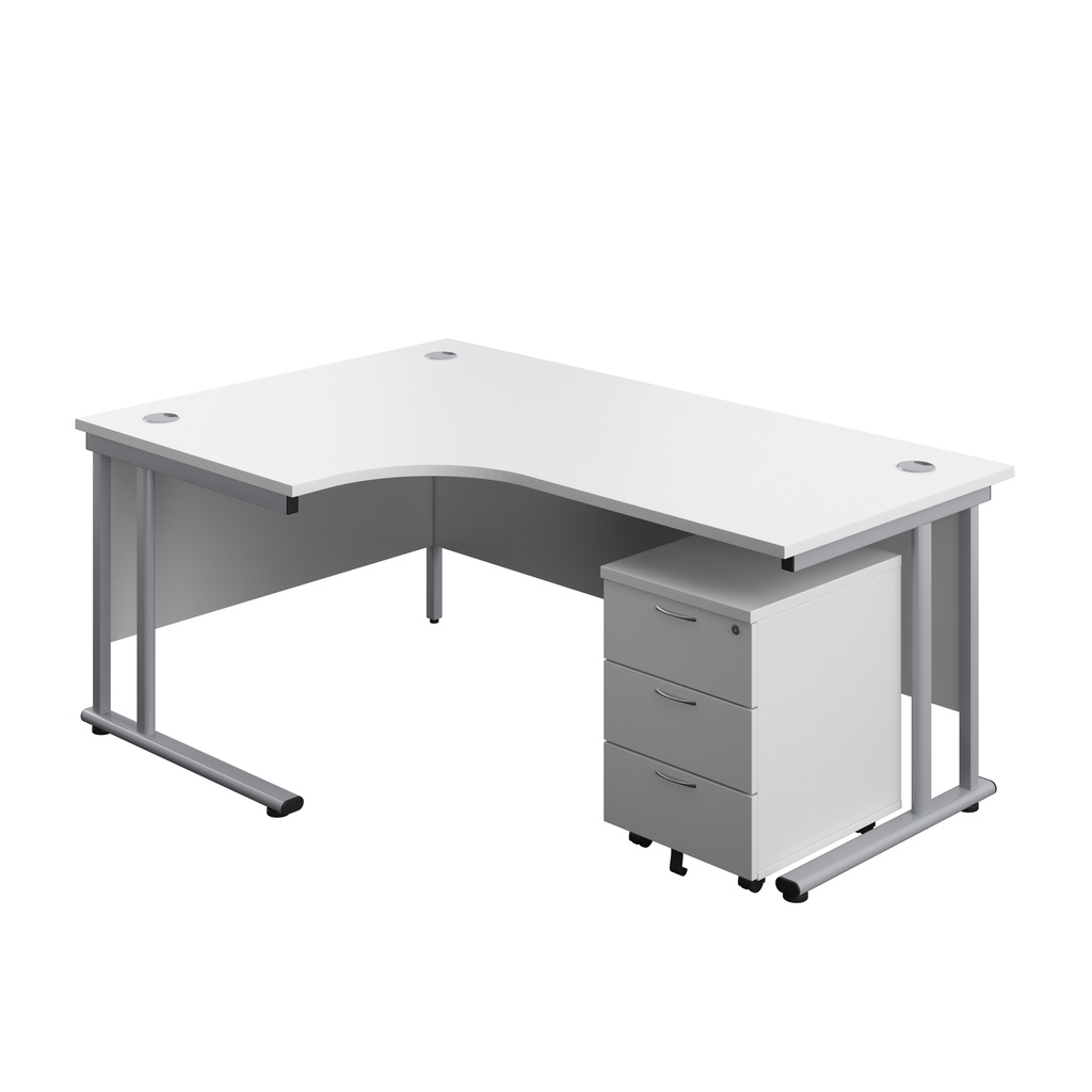 Twin Upright Left Hand Radial Desk + Mobile 3 Drawer Pedestal (FSC) | 1800X1200 | White/Silver | 