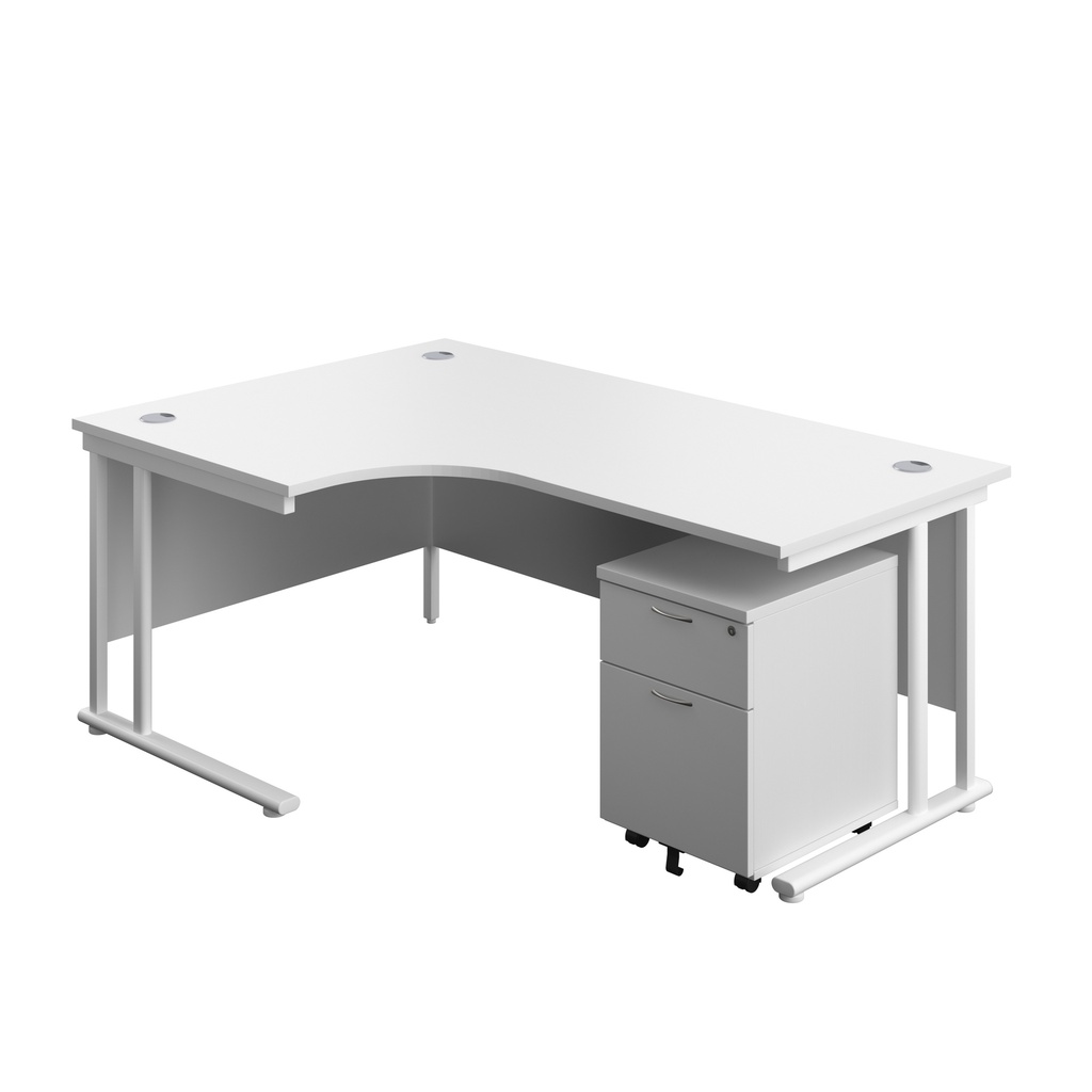 Twin Upright Left Hand Radial Desk + Mobile 2 Drawer Pedestal (FSC) | 1800X1200 | White/White | 