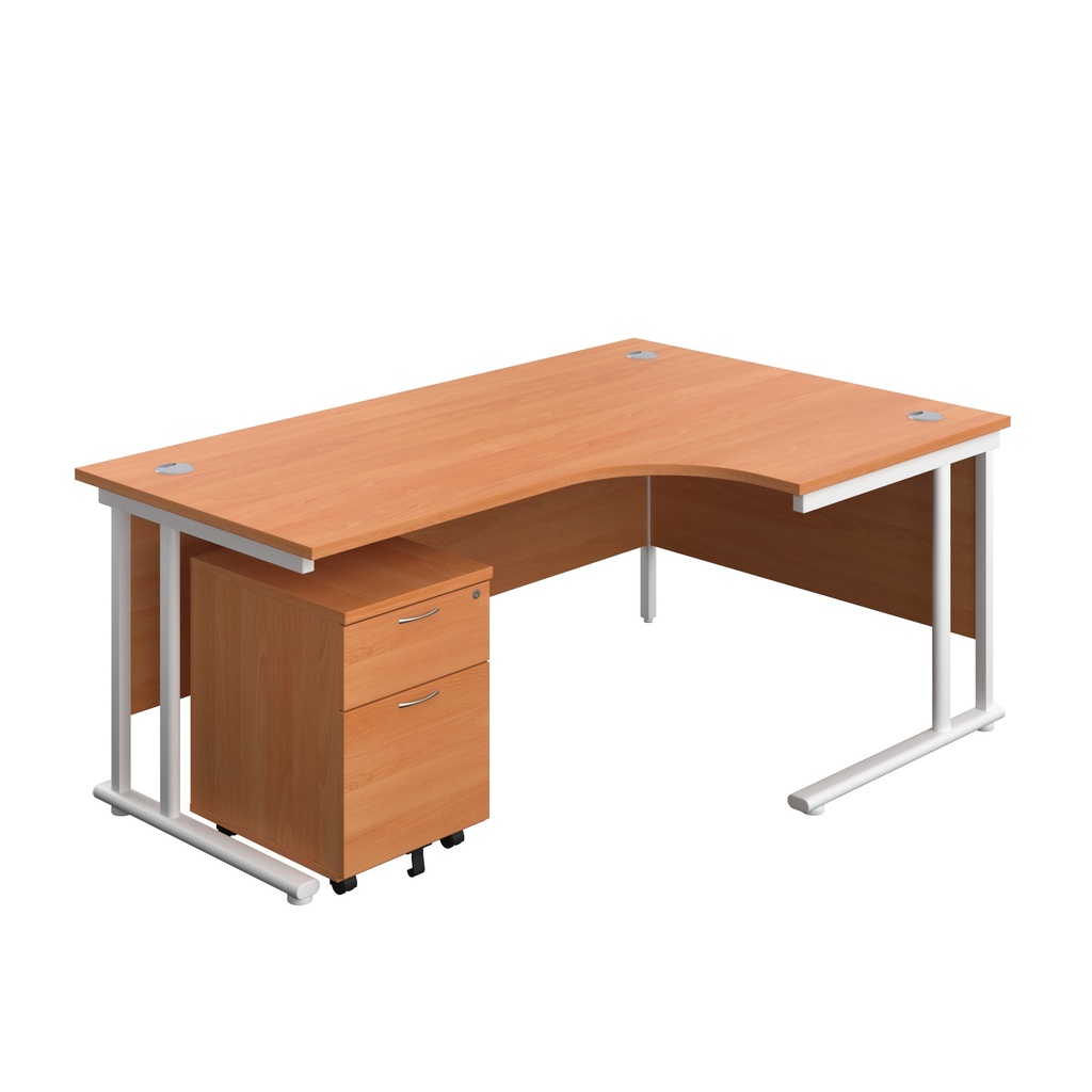 Twin Upright Right Hand Radial Desk + Mobile 2 Drawer Pedestal (FSC) | 1800X1200 | Beech/White | 
