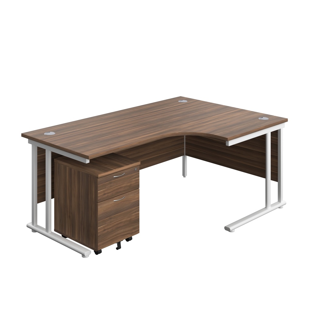 Twin Upright Right Hand Radial Desk + Mobile 2 Drawer Pedestal (FSC) | 1800X1200 | Dark Walnut/White | 