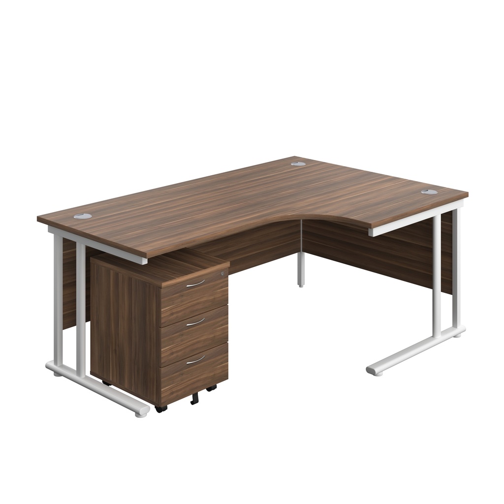 Twin Upright Right Hand Radial Desk + Mobile 3 Drawer Pedestal (FSC) | 1800X1200 | Dark Walnut/White | 