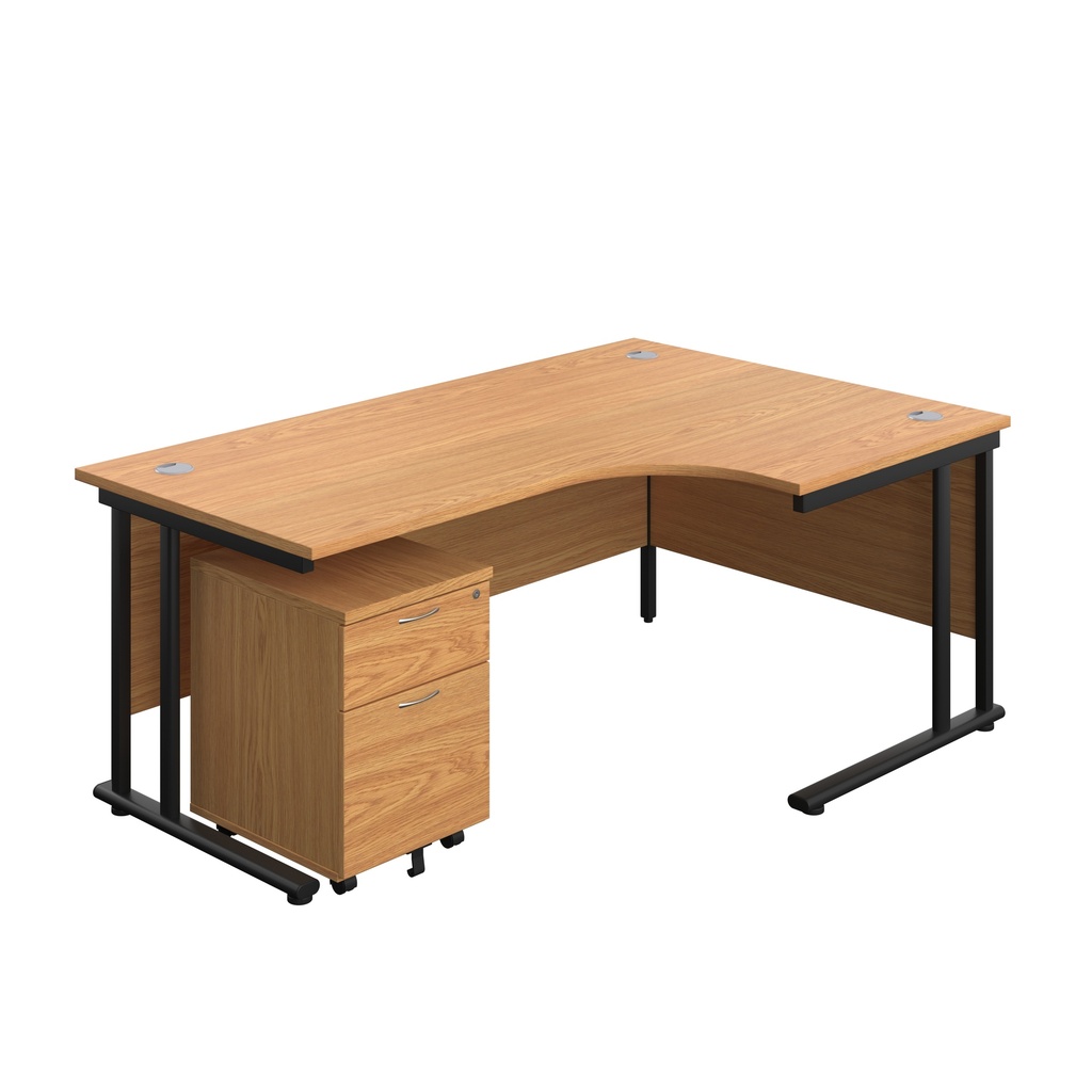 Twin Upright Right Hand Radial Desk + Mobile 2 Drawer Pedestal (FSC) | 1800X1200 | Nova Oak/Black | 