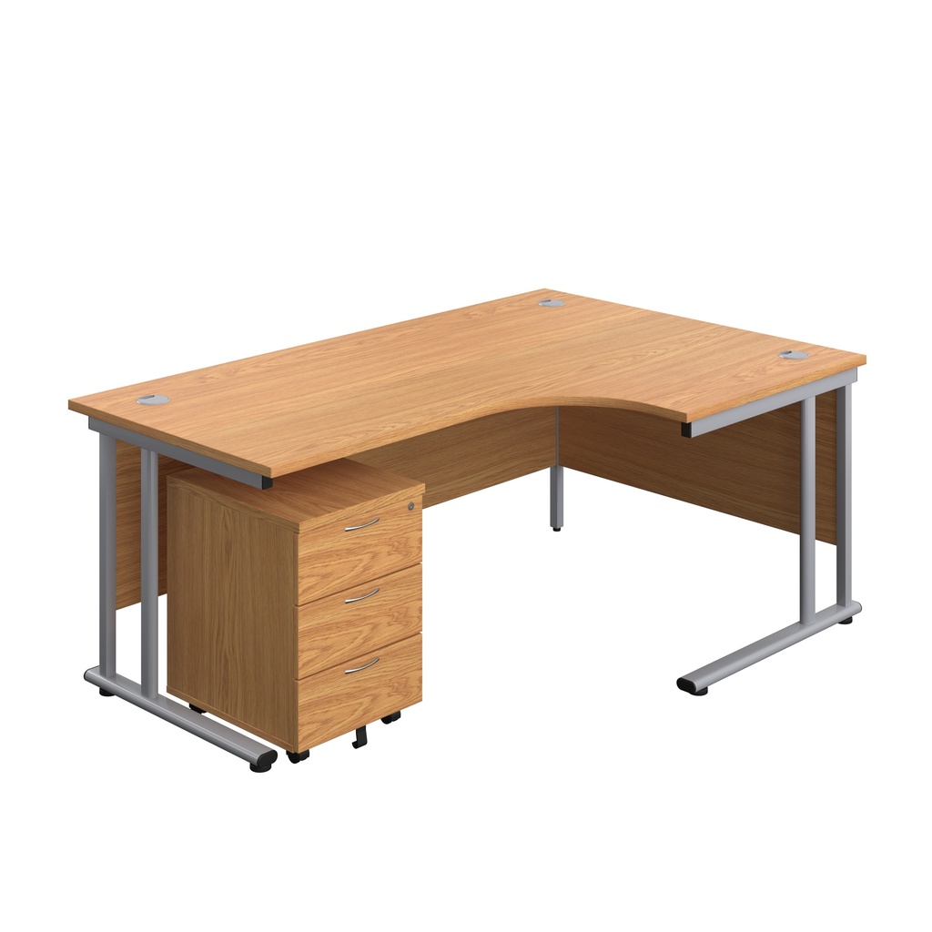 Twin Upright Right Hand Radial Desk + Mobile 3 Drawer Pedestal (FSC) | 1800X1200 | Nova Oak/Silver | 