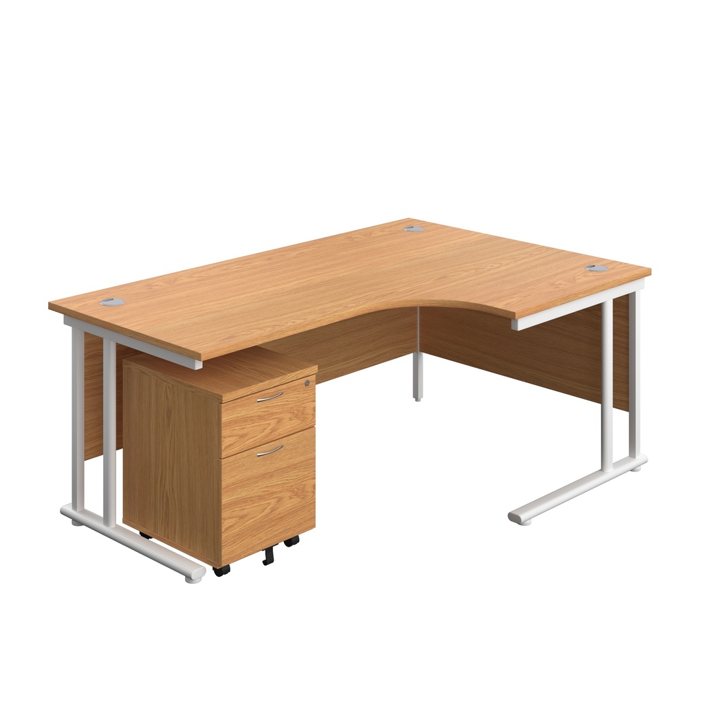Twin Upright Right Hand Radial Desk + Mobile 2 Drawer Pedestal (FSC) | 1800X1200 | Nova Oak/White | 