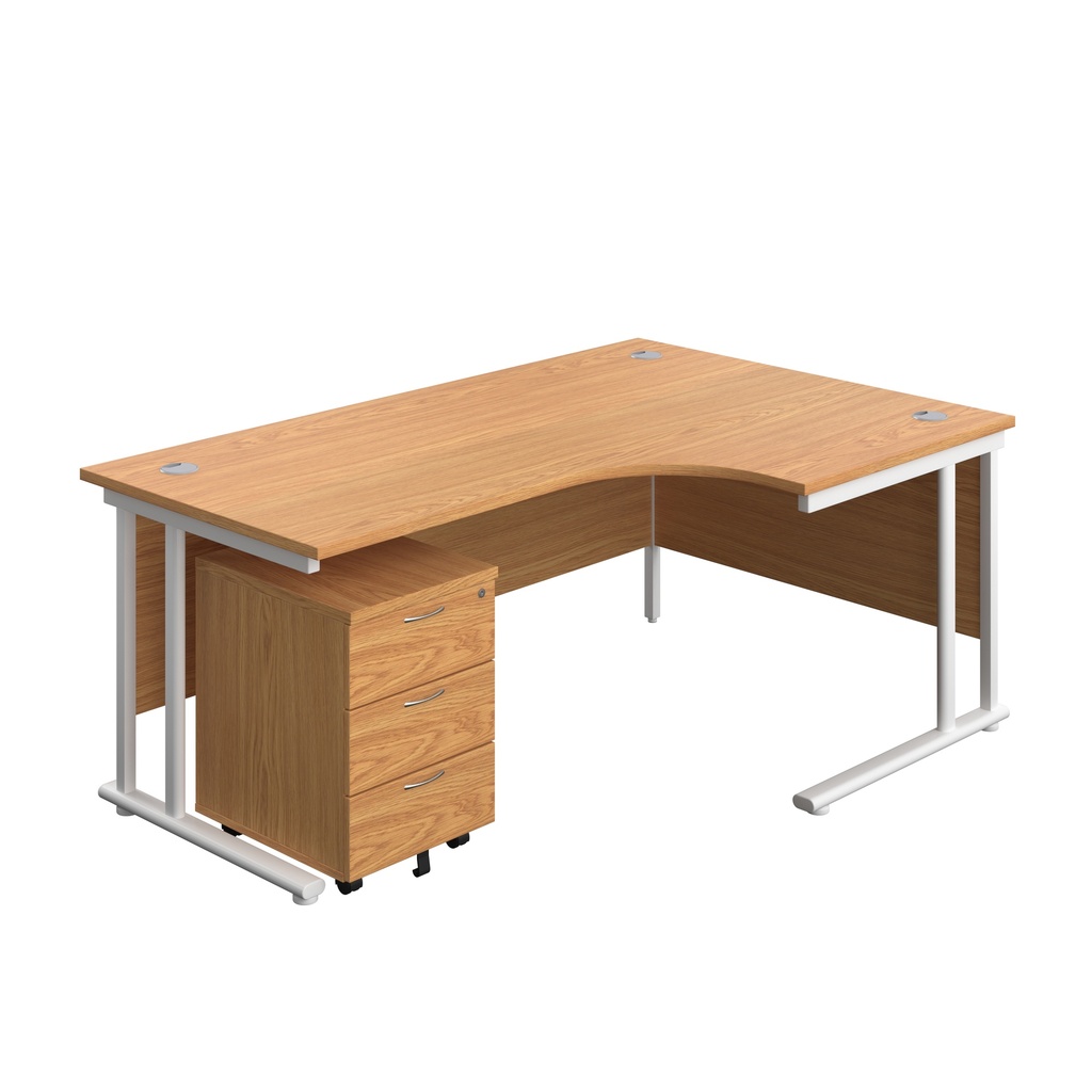 Twin Upright Right Hand Radial Desk + Mobile 3 Drawer Pedestal (FSC) | 1800X1200 | Nova Oak/White | 