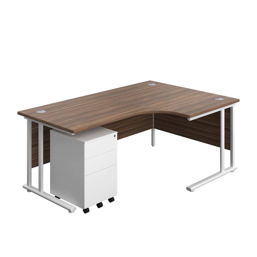 Twin Upright Right Hand Radial Desk + Under Desk Steel Pedestal 3 Drawers (FSC) | 1800X1200 | Dark Walnut/White | 