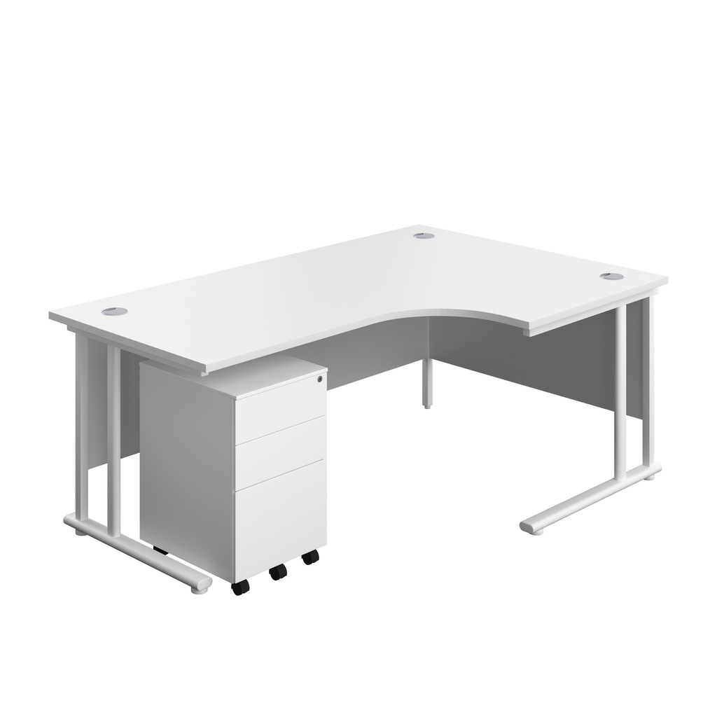 Twin Upright Right Hand Radial Desk + Under Desk Steel Pedestal 3 Drawers (FSC) | 1800X1200 | White/White | 