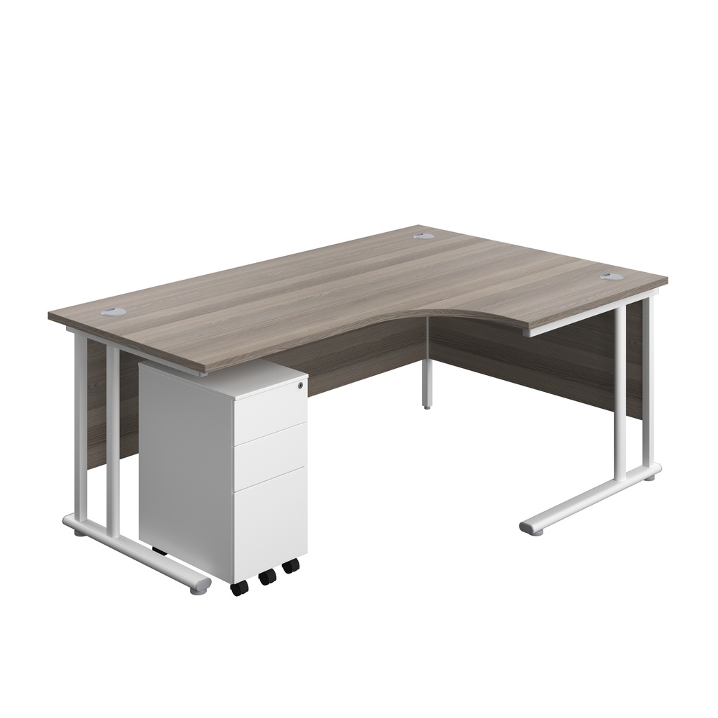 Twin Upright Right Hand Radial Desk + Slimline Steel Pedestal 3 Drawers (FSC) | 1800X1200 | Grey Oak/White | 