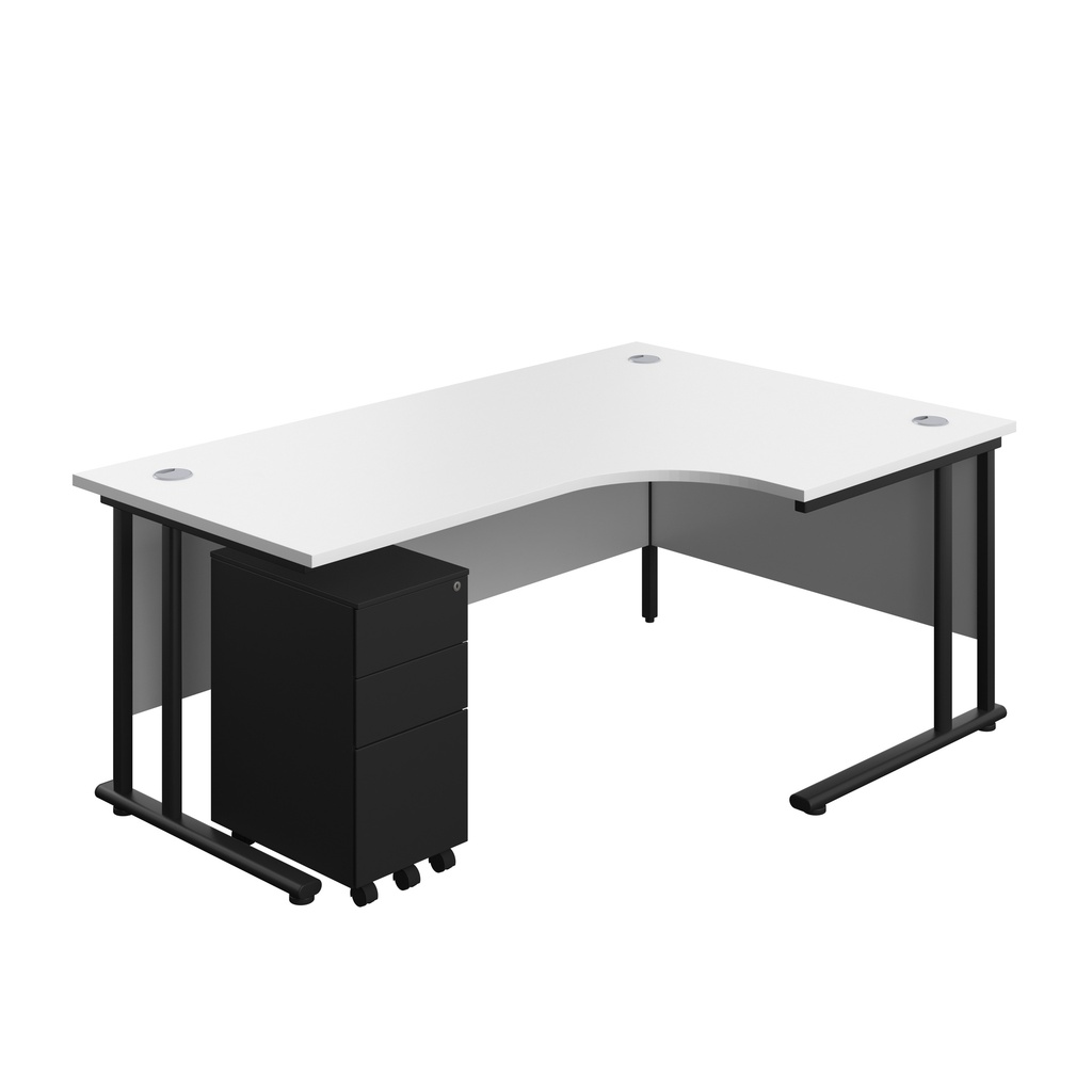 Twin Upright Right Hand Radial Desk + Slimline Steel Pedestal 3 Drawers (FSC) | 1800X1200 | White/Black | 