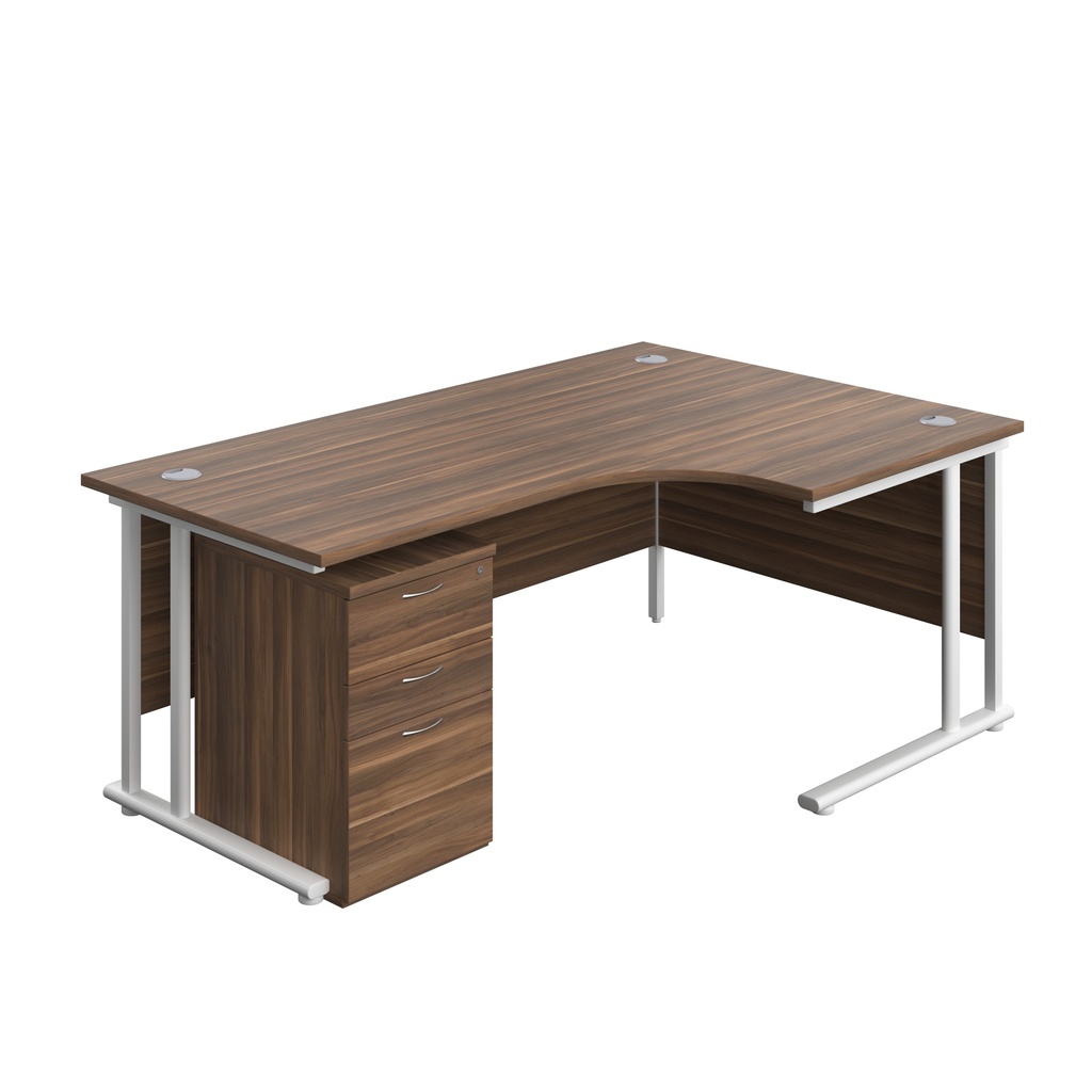 Twin Upright Right Hand Radial Desk + High Mobile Pedestal 3 Drawer (FSC) | 1800X1200 | Dark Walnut/White | 