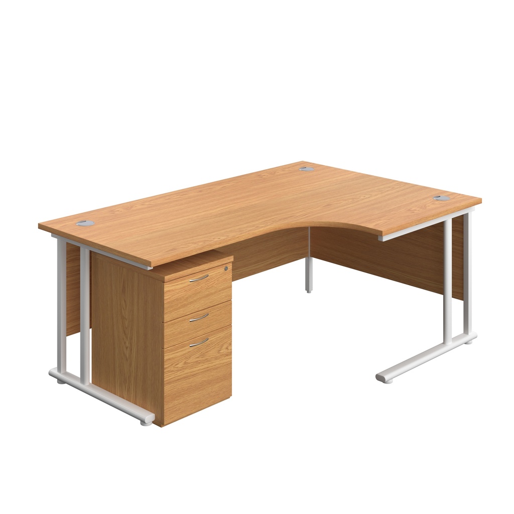 Twin Upright Right Hand Radial Desk + High Mobile Pedestal 3 Drawer (FSC) | 1800X1200 | Nova Oak/White | 