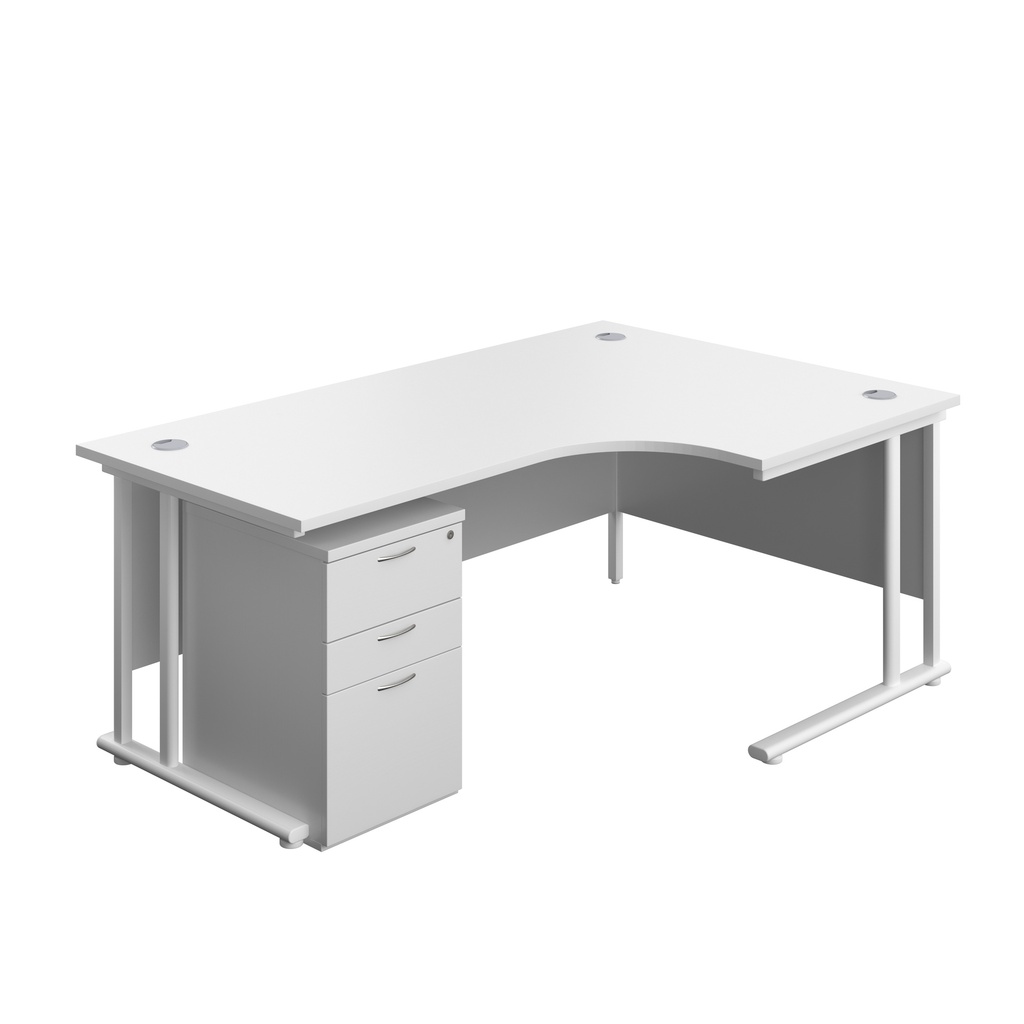 Twin Upright Right Hand Radial Desk + High Mobile Pedestal 3 Drawer (FSC) | 1800X1200 | White/White | 