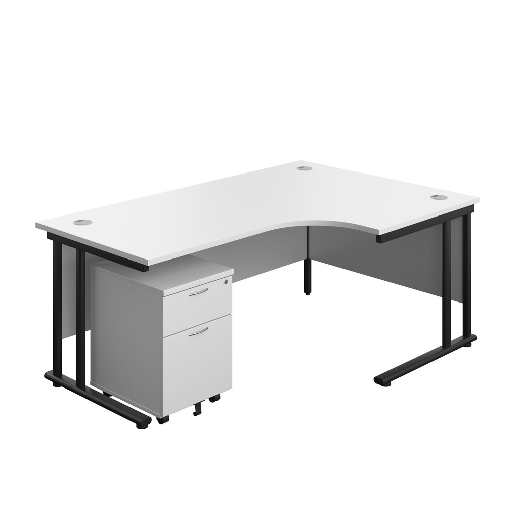Twin Upright Right Hand Radial Desk + Mobile 2 Drawer Pedestal (FSC) | 1800X1200 | White/Black | 