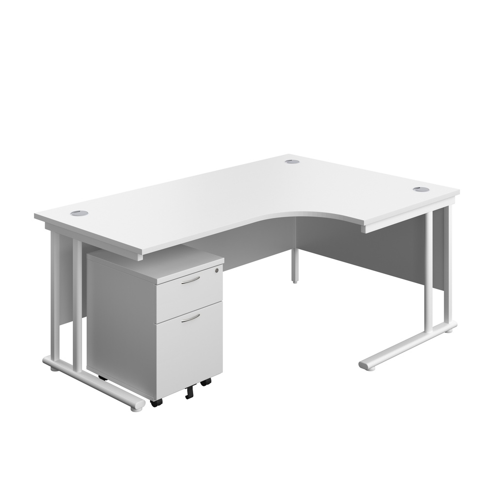 Twin Upright Right Hand Radial Desk + Mobile 2 Drawer Pedestal (FSC) | 1800X1200 | White/White | 