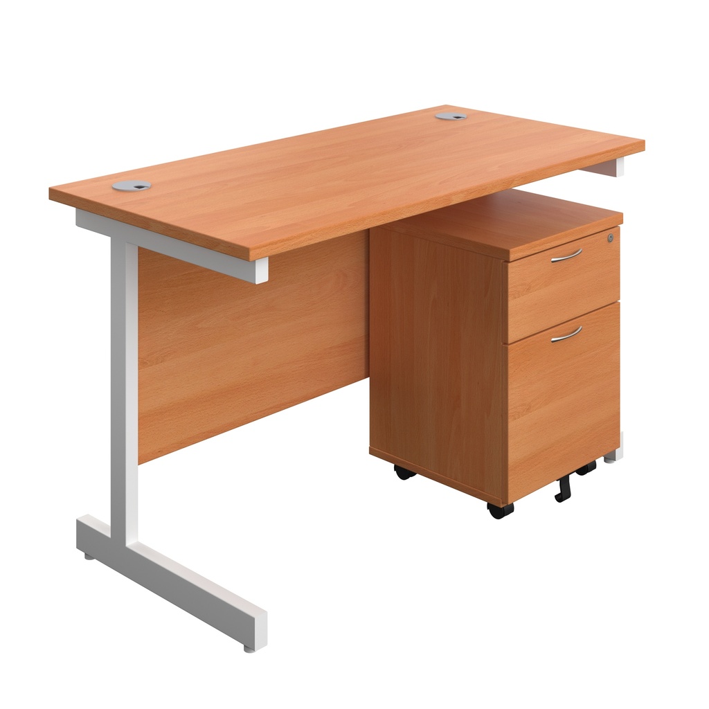 Single Upright Rectangular Desk + Mobile 2 Drawer Pedestal (FSC) | 1200 X 600 | Beech/White | 
