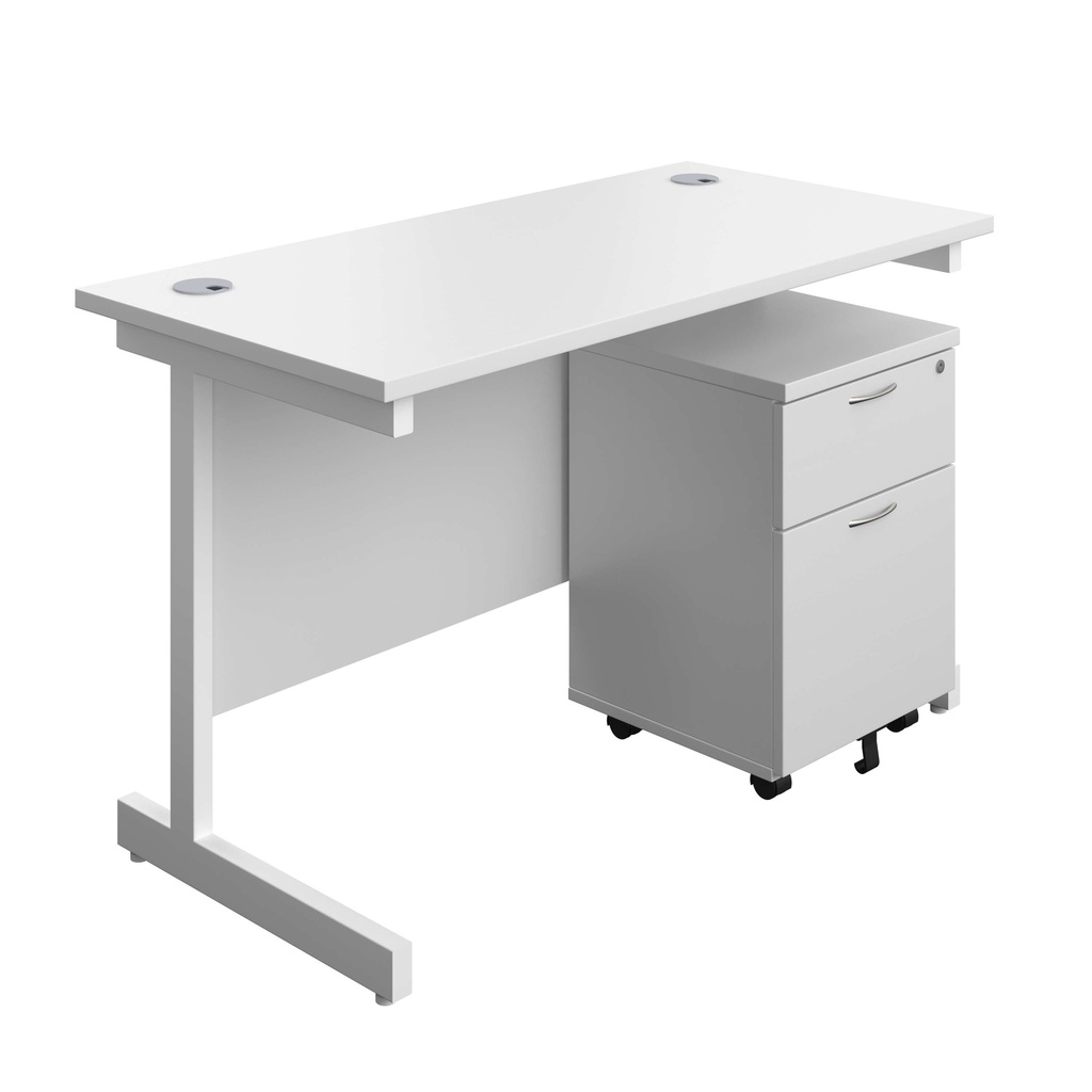 Single Upright Rectangular Desk + Mobile 2 Drawer Pedestal (FSC) | 1200 X 600 | White/White | 
