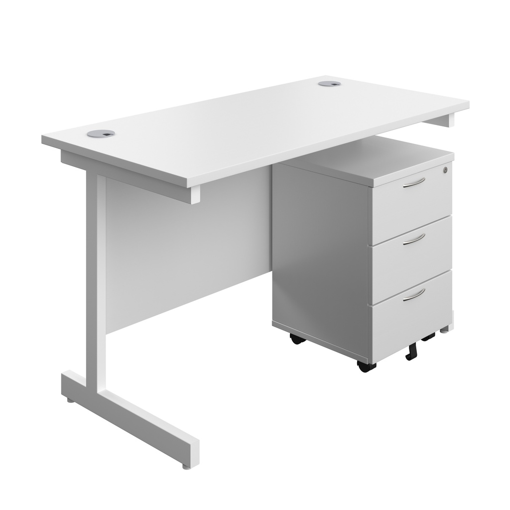 Single Upright Rectangular Desk + Mobile 3 Drawer Pedestal (FSC) | 1200 X 600 | White/White | 