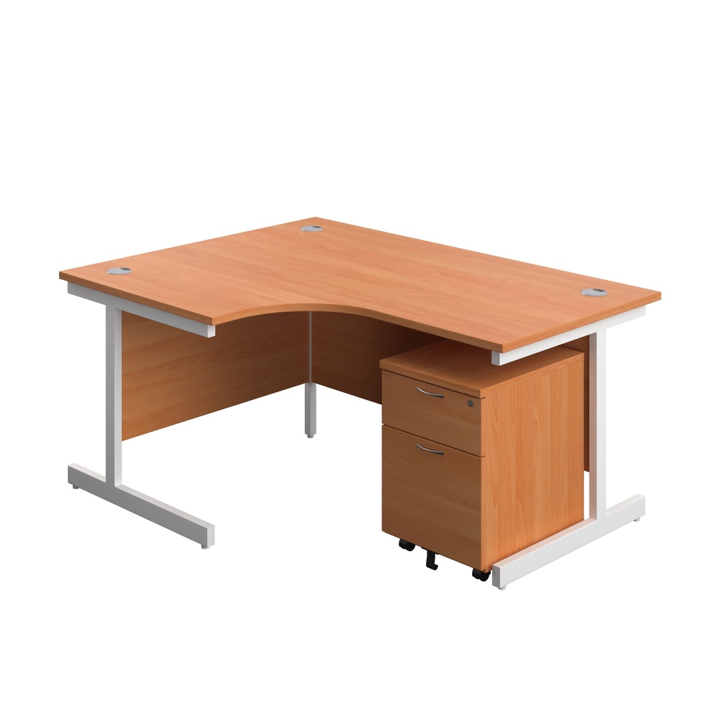 Single Upright Left Hand Radial Desk + Mobile 2 Drawer Pedestal (FSC) | 1600 X 1200 | Beech/White | 