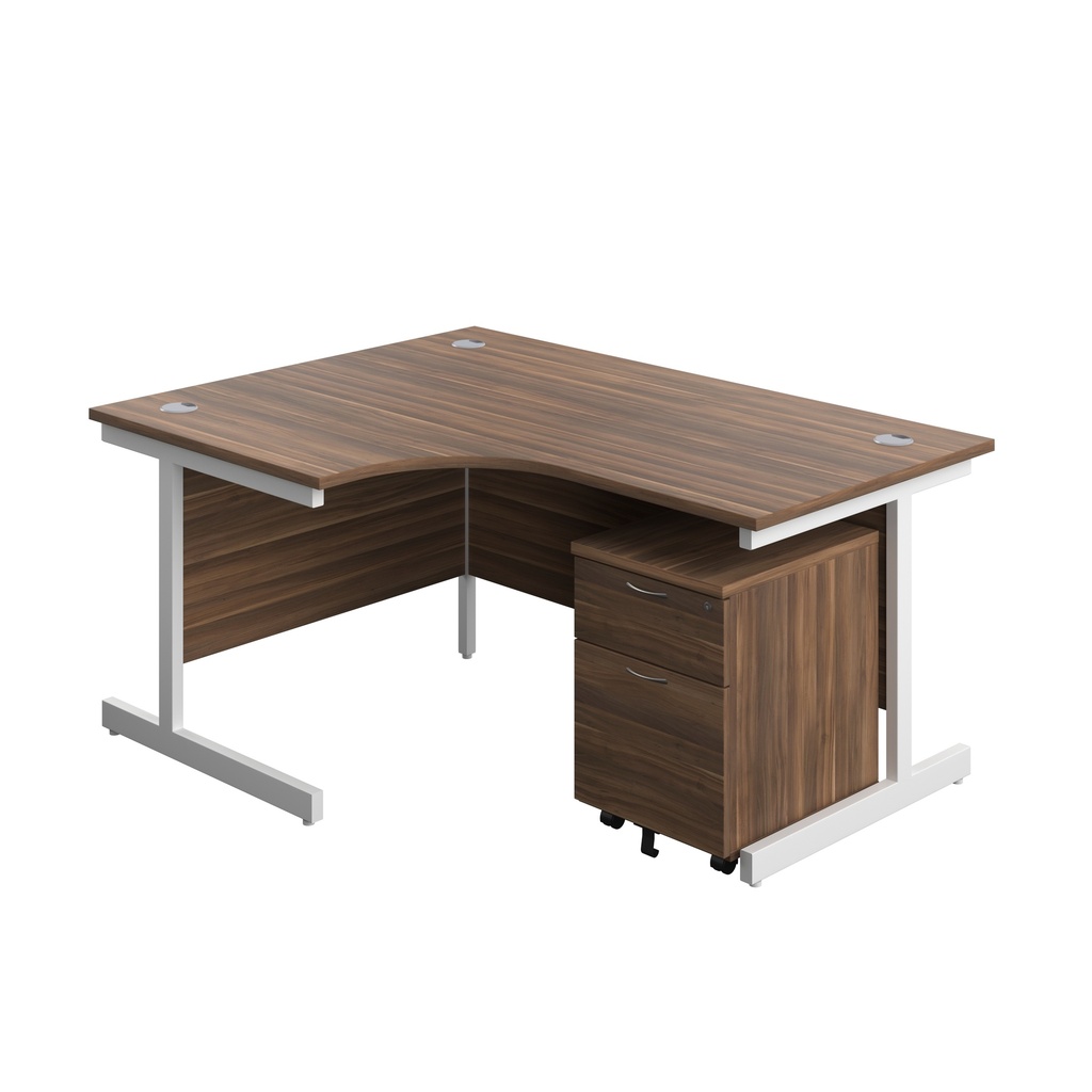 Single Upright Left Hand Radial Desk + Mobile 2 Drawer Pedestal (FSC) | 1600 X 1200 | Dark Walnut/White | 