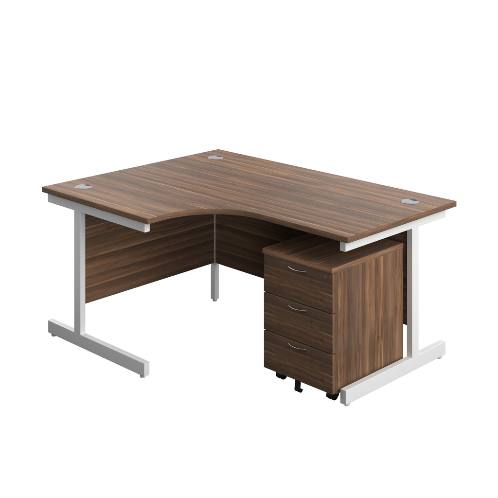 Single Upright Left Hand Radial Desk + Mobile 3 Drawer Pedestal (FSC) | 1600 X 1200 | Dark Walnut/White | 